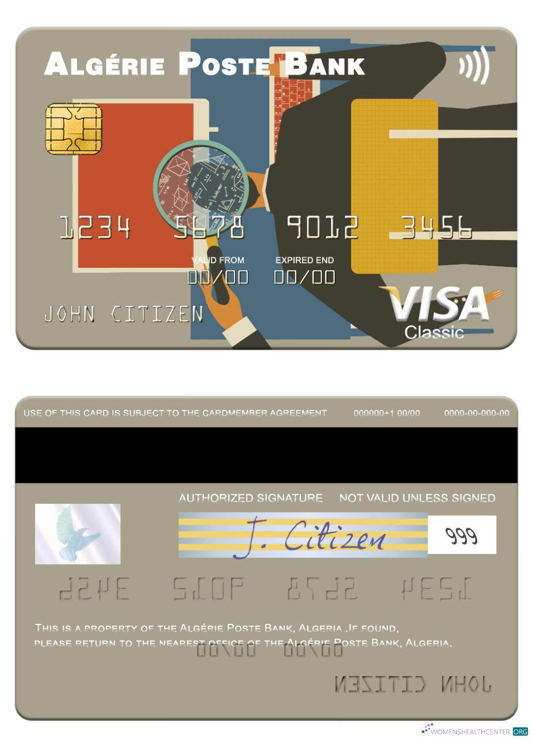 Download Algeria Algérie Poste Bank visa card Photoshop template